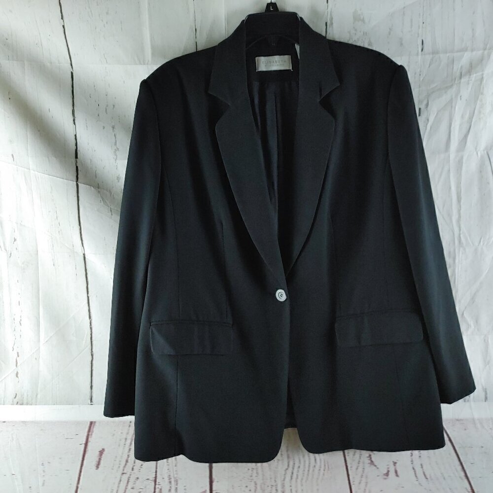 Elisabeth By Liz Claiborne Size 14 Black 1 Button Lined Suit Blazer With Pockets